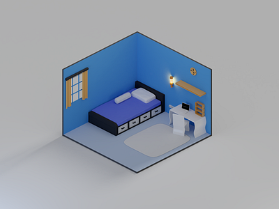 Bedroom Blue 3d 3d artist 3d work 3dmodeling cyclesrender design graphicdesign illustration isometric lowpoly