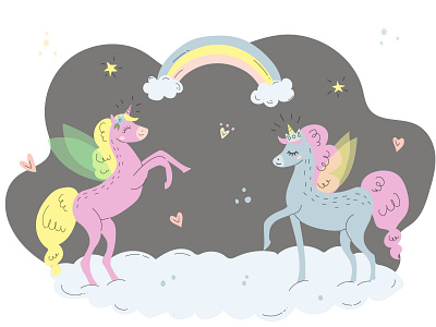 Unicorns animal children book illustration flat horse illustration magic pastel rainbow unicorn vector