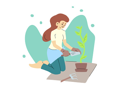 Gardener 02 flat gardener girl illustration plant vector