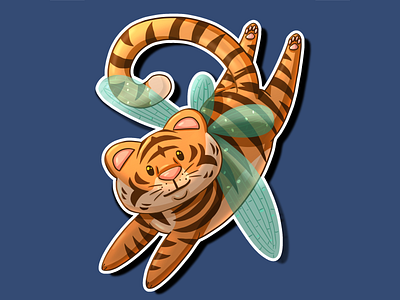Happy flying tiger animal cat challenge character design illustration sixartist sixtigers sixfanarts tiger wings