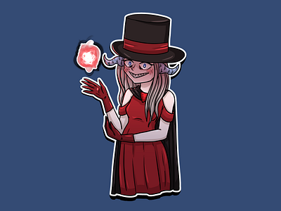 Witchtober 2021 - p.3 black broom character cylinder hat demon design girl illustration red skull spell yellow