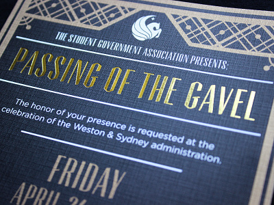 Passing of the Gavel Invitation design foil gatsby gold government graphic invitation print sga ucf