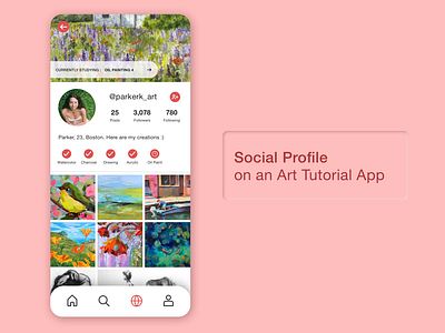 User Profile (social) - for an Art Tutorial App - Daily UI 006