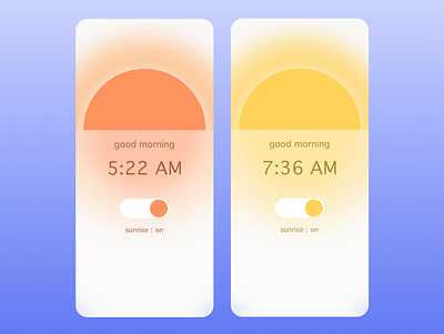 Sunrise Alarm On/Off : Daily UI 15 art dailyui dailyui015 dailyuichallenge design frostedglass goodmorning graphic design mobiledesign modern morning sleek sunny sunrise sunrisealarm ui uidesign ux uxdesign