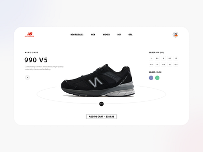 New Balance 990V5 shoe store website app design ui ui design web website