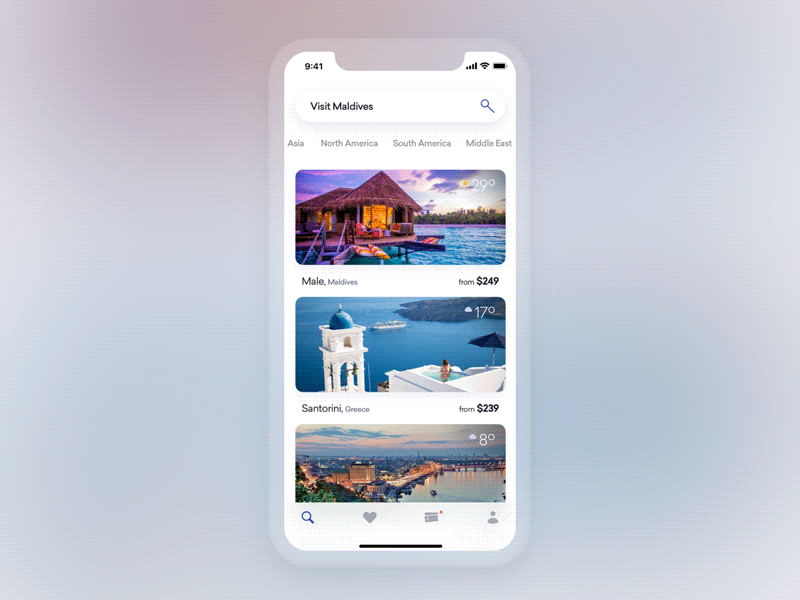 Trip Packages animation app iphonex mobile motion product transition travel trip ui ux