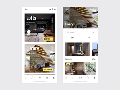 estate. Home & Collections app iphonex mobile property real estate ui ux