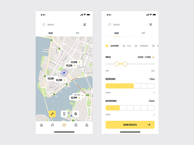 estate. Search & Filters app iphonex mobile property ui ux