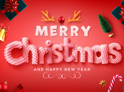 Merry Christmas & Happy New Year christmas design font font design illustration vector web