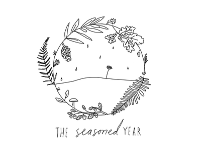 Logo for The Seasoned Year black and white delicate hand drawn handwriting lettering minimal nature outdoor simple