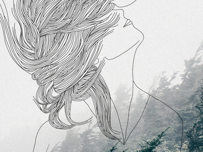At Wild Woman in the Forest adventure drawing fashion hair handdrawn illustration minimal outdoor woman