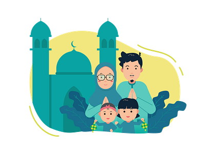 Moslem Family Happy Eid Illustration branding cartoon design flat art graphic design illustration logo ui ux vector