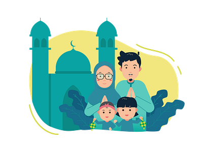 Moslem Family Happy Eid Illustration
