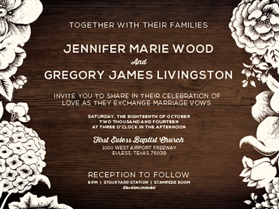 Wedding Invitation celebrate flowers invitation invite marriage party wedding wood