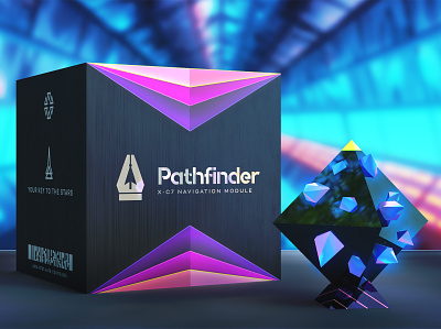 Pathfinder X-C7 Navigation Module 3d 3d art crystal dimension futuristic gem package packaging product box pyramid render space spaceship