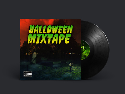 Halloween Mixtape 2016 Artwork album cemetary green halloween mixtape mockup night record scary spooky typography vinyl