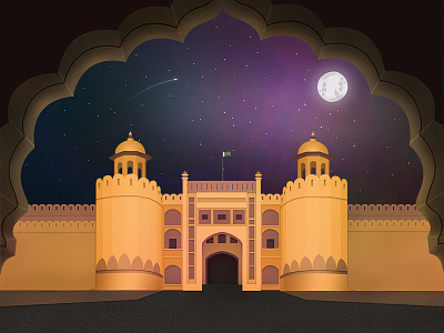 Lahore Royal Fort (Shahi Qila) colours door fort lahore lahore fort moon pakistan royal shahi qila sky stars walls