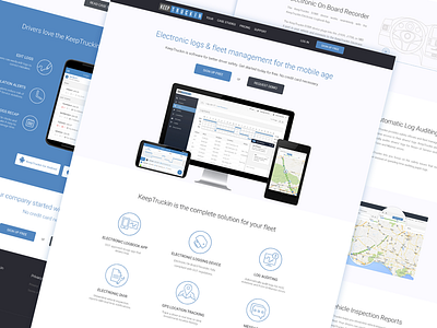 Keeptruckin Landing Page blue home page icons keeptruckin landing page pricing page product page startup tour page ui ux