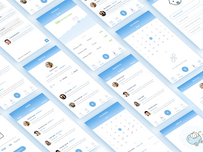 Doobi App app design babysitters blue colours illustrations interface ios nanny ui ux walkthrough