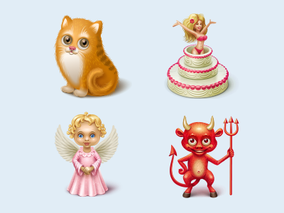 Virtual gifts for Wamba.com angel cake cat demon devil girl icon iconka kitty surprise virtual gift