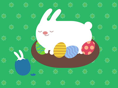 Happy Easter! bunny easter egg flat flowers grass nest rabbit