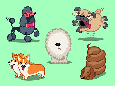 Tail Waggers cartoon character corgi dachshund dog hound mascot poodle pug puppy sheperd sticker