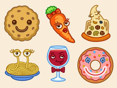 Food Faces carrot cookie donut emoji emotion face food imo pasta pizza sticker wine