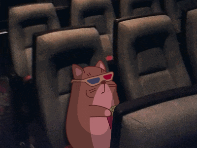 Teodor at the Movie Theater 3d animal animation cat cinema gif movie pet popcorn teodor theater