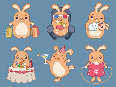 Stickers for Applause App baby bunny cheracter dinner. sport fitness movie party shopping sticker weight weightloss
