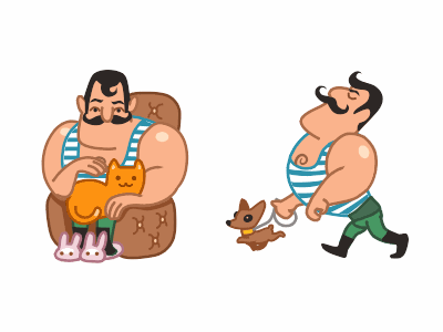 Mario The Muscle Man Loves Pets animation cat character dog gif man muscle pet sticker