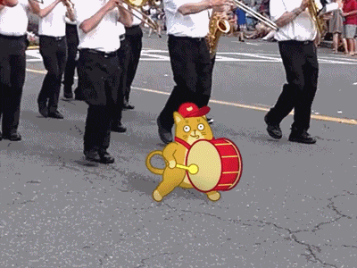 Parade Cat animation cartoon character gif holiday mascot music parade