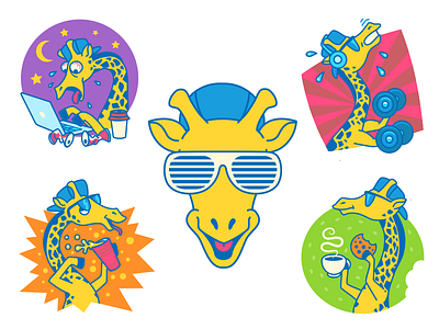 Stickers for WeRally activity animal character coffee drink food fun giraffe illustration mascot social sport