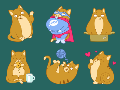 Teodor Stickers animal cat character fat food love milk pet sticker superman