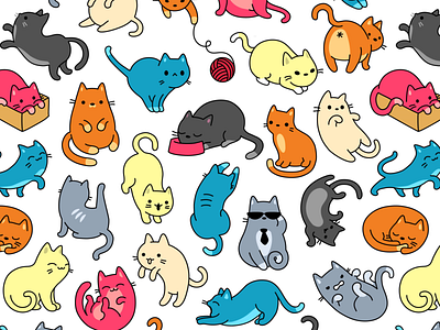 Meowers Colorful Seamless Pattern animal ball cat character cute feline food icon pattern pet seamless yarn