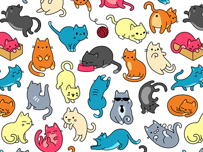 Meowers Colorful Seamless Pattern