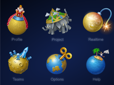 Icons for Witology bomb elephant icon iconka icons king palm planet rocket throne witology