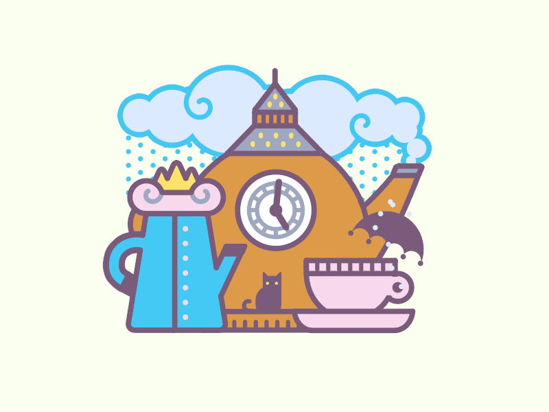 Time For Tea animation big ben britain cat gif london pot queen rain sticker tea umbrella