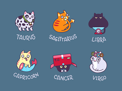 Zodiac Cat Part II animal astrology capricorn cat icon illustration libra pet sign taurus virgo zodiac