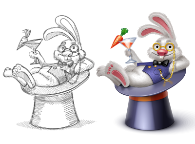 Logo for ProfitWizard bunny carrot glasses hat icon iconka logo magic martini profit rabbit vest wizard