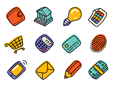 Business And Finance Fun Icons banking business cart cash document finance hand drawn icon message money