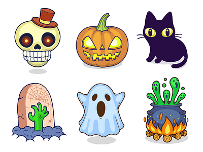 Prepare To Scare cat design ghost grave halloween halloween icons holiday illustration pumpkin skull sticker virtual gift