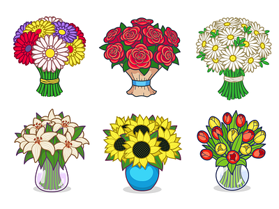 A set of flower bouquets for virtual gifts bouquet daisy flowers flowers illustration gerbera icon lily rose sticker sunflower tulip virtual virtual gift