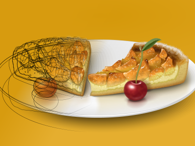 Illustration for Stalfond pension fund booklet apple cherry dessert food leaf pie piece plate slice