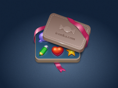 Iconka Candy Box iconka icon candy box ribbon heart bubble talk pencil write favorite star