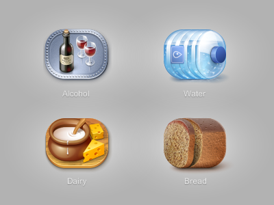Icons for Euro-nn online store alcohol bottle bread cheese cream dairy glass icon iconka milk products water