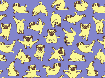 Pug Yoga Pattern animal character dog exercise fitness illustration pattern pet pug sport sticker yoga
