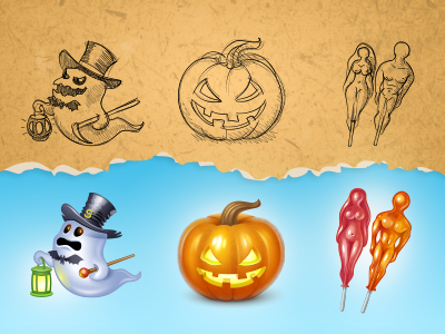 Halloween gifts for Spaces.ru candy ghost halloween icon iconka lollypop man pumpkin sketch woman