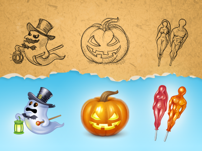 Halloween gifts for Spaces.ru halloween pumpkin candy ghost man woman lollypop icon iconka sketch