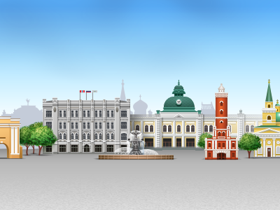 An illustration for Omsk website header administration buildings icon iconka interest of official omsk places site