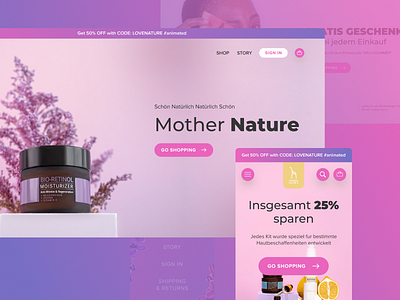Mother Nature Cosmetics branding bright cosmetics design pink purple ui ui design ux uxui website women